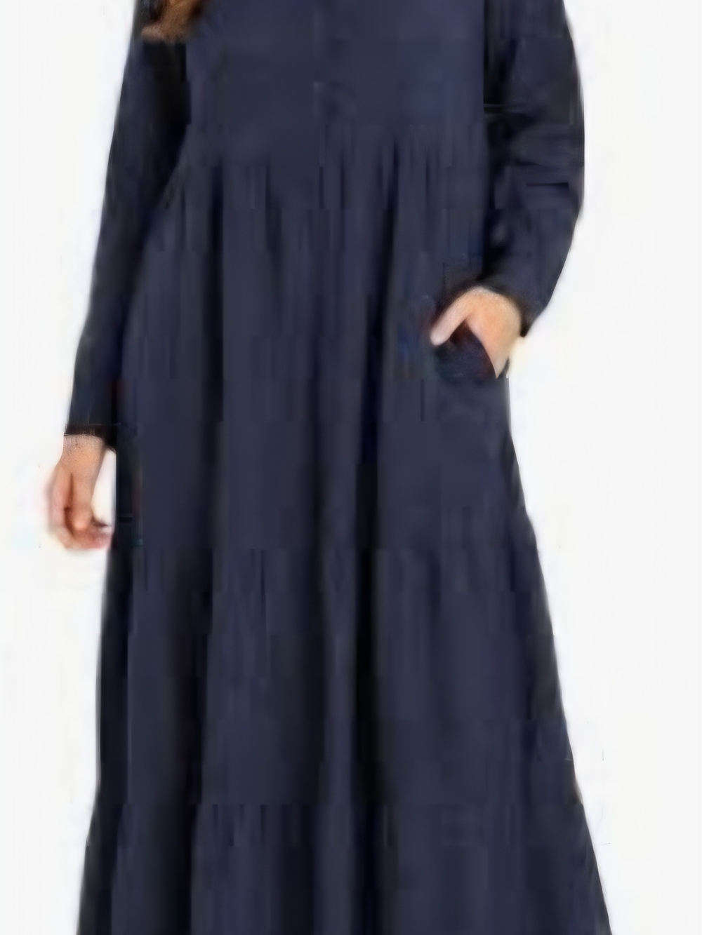 Max Studio London Navy Long-Sleeve Tiered Maxi Dress with Pockets